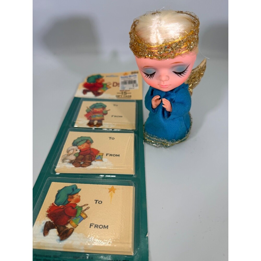 Vintage Cute 60's-70's Blonde Hair Praying Angel + Vintage Xmas Gift Tags VIDEO - Picture 3 of 8